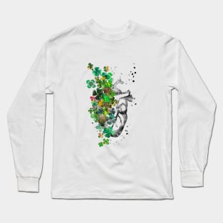 Heart anatomy, heart with four-leaf clovers Long Sleeve T-Shirt